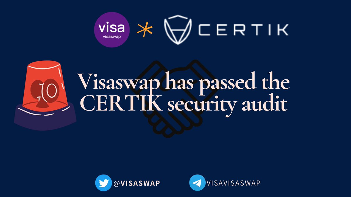 visaswap's tweet photo. 🎉Exciting news
🥳We're happy to announce that #visaswap has successfully passed the @CertiK security audit,#CertiK is Web3's leading smart contract auditor.
📈We've decided that $VISA will be list on June 30 at 10:00 UTC+8.
🚀Let's get on board the #visaswap train to #web3! https://t.co/6QLDVKQ1WY