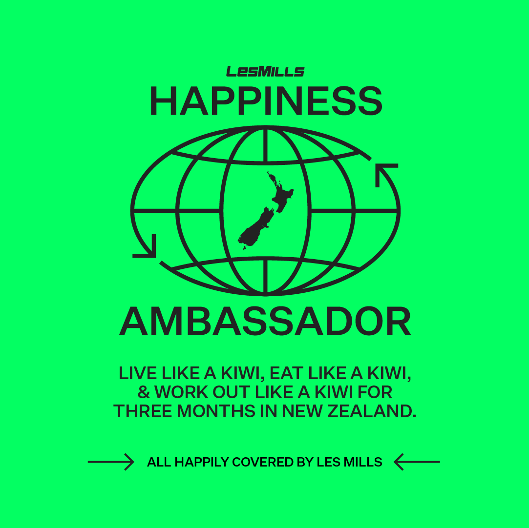 We're offering two people a once-in-a-lifetime opportunity to become Les Mills Happiness Ambassadors. 💚 Apply here: lesmills.com/choosehappy/ T&Cs apply. #choosehappy #lesmills