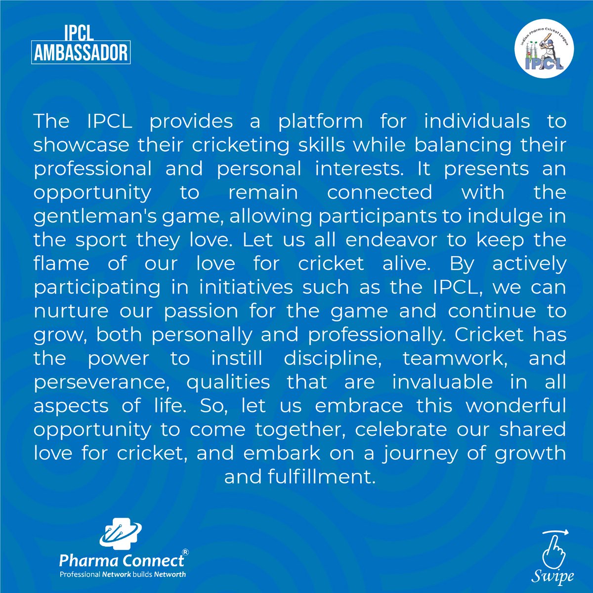 PharmaConnect's tweet image. 𝐁𝐞 𝐭𝐡𝐞 𝐀𝐌𝐁𝐀𝐒𝐒𝐀𝐃𝐎𝐑, 𝐟𝐨𝐫 𝐰𝐡𝐚𝐭 𝐲𝐨𝐮 𝐬𝐭𝐚𝐧𝐝 𝐟𝐨𝐫!
Meet Chirag Gandhi, an Indian Pharma Cricket League Ambassador, who has played a vital role in the tournament for his team! 
His support and trust made IPCL Season 2 a grand success.
#cricket #ipcl