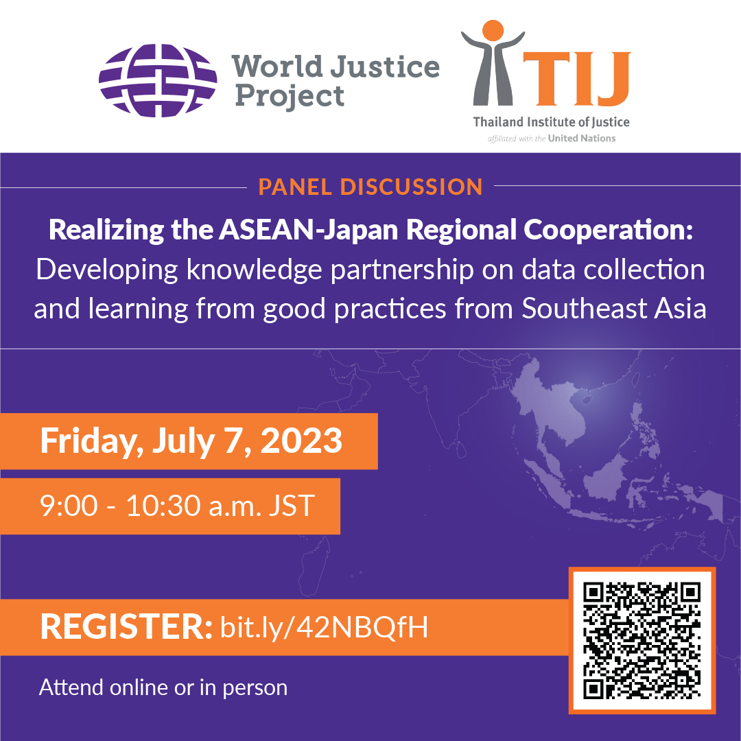 Join us in the special event: Realizing the ASEAN-Japan Regional Cooperation: Developing knowledge partnership on data collection and learning from good practices from Southeast Asia, hosted by TIJ, @TheWJP @MOJ_ASEAN_Japan, on Jul 17, 2023. Register at jcs.eventsair.com/justice-affair…