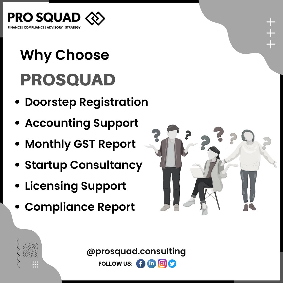 Why Choose ProSquad ?

#companyregistrations #business #company #gst #startups #businessregistrations #gstregistrations #companyformations #privatelimitedcompanys #tax #entrepreneurs #india #gstfiling #legalservices #accountings #trademarkregistrations #prosquadconsulting