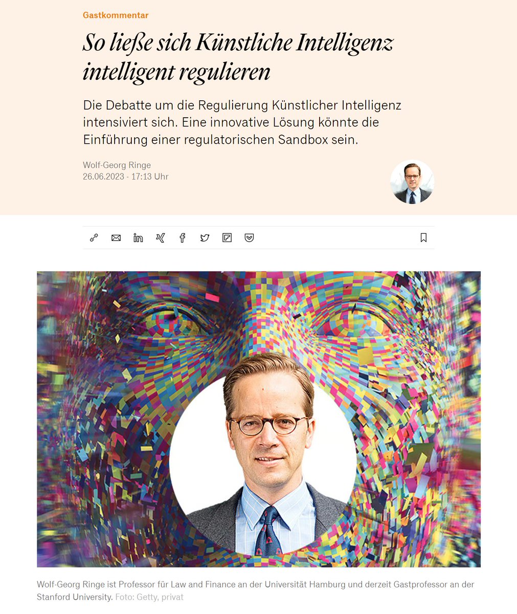 Mein neuer Gastbeitrag im <a href="/handelsblatt/">Handelsblatt</a>: ich plädiere für eine regulatorische "Sandbox" für #KI. Es gilt, auch bei der Regulierung neue Wege zu gehen! handelsblatt.com/meinung/gastbe…