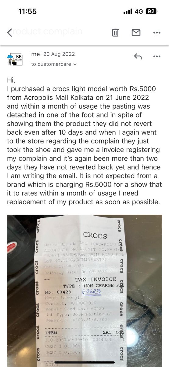 bishwajit23's tweet photo. @CrocsIndia : Its embarrasing that you sell a clogs for over ₹5500 and the pasting gets off twice in a new product within 8-9 months. I am in Goa &amp; I will be travelling with this for people to see how good the product is. https://t.co/xESMFqq8IP