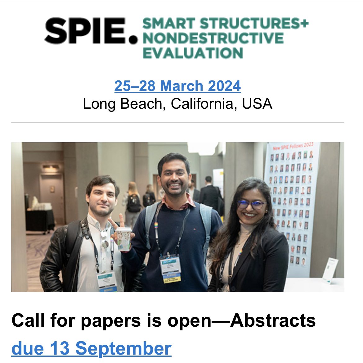 DrSaturday's tweet image. I’m pretty sure I’ve seen these 3 before…🤔 Also, we are organizing a special session on “Optical Sensing and Machine Learning for SHM and NDE”! So consider submitting and abstract to #SPIEsmart @SDabetwar @i_am_ni3