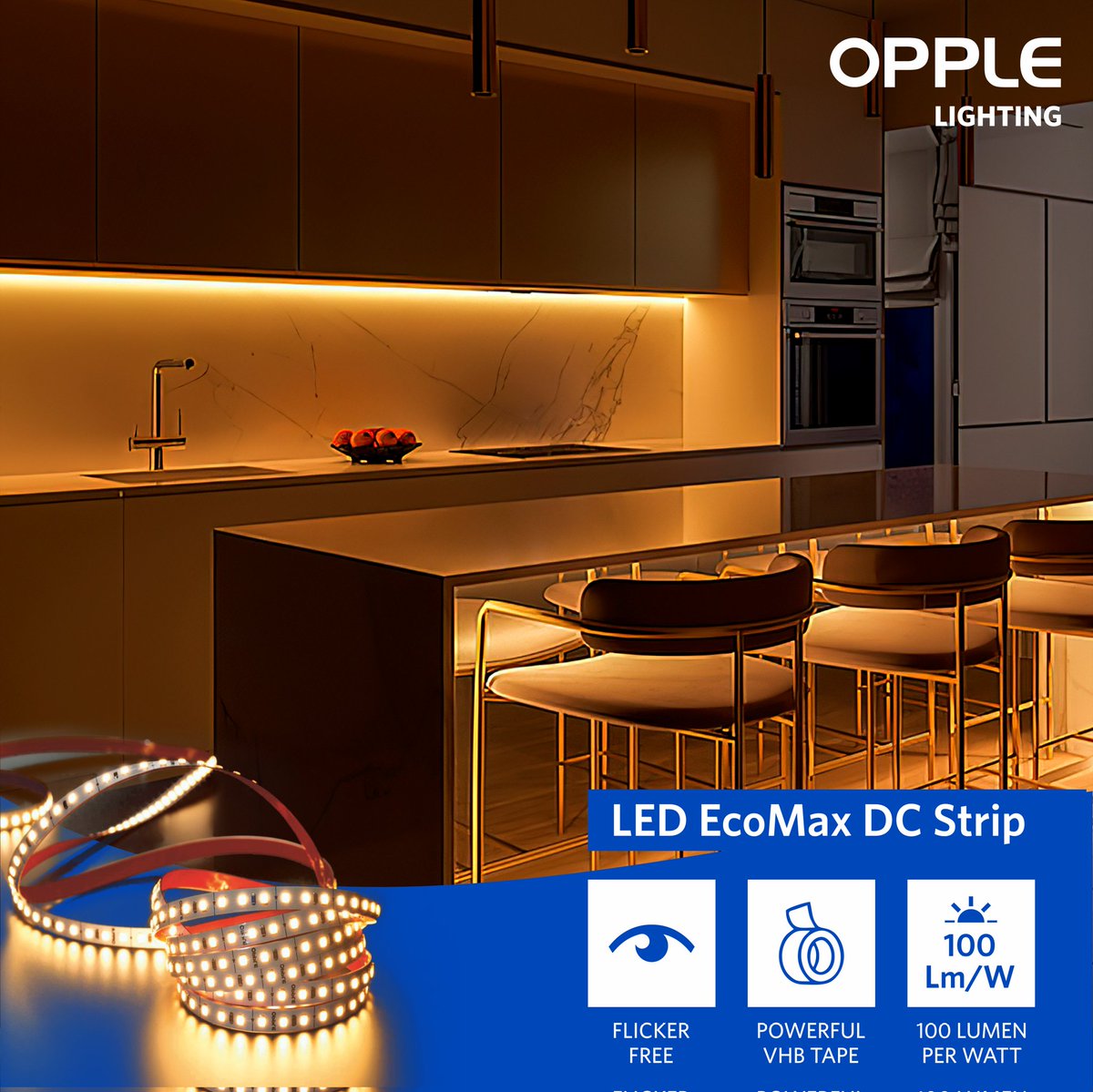 Oppleindia's tweet photo. LED Ecomax DC Strip - Elevate your space with Opple India's LED Ecomax DC Strip lighting! It's perfect for under-cabinet lighting or creating a cozy ambiance. 
Visit- https://t.co/muWlZsxuiZ

#OppleIndia #LEDStripLighting #EcoFriendly #Energy #HomeDecor #InteriorDesign https://t.co/D7tsk1Z2xS