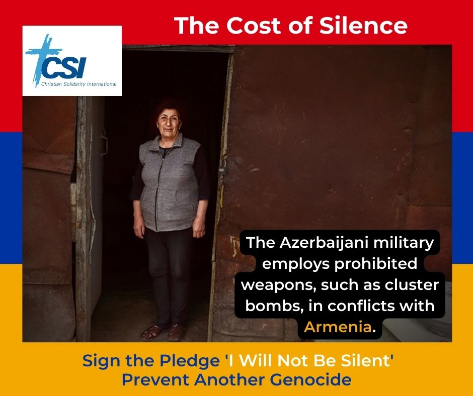 The Azerbaijani military employs prohibited weapons, such as cluster bombs, in conflicts with Armenia. Show solidarity by signing the pledge ‘I Won't Be Silent.’ linktr.ee/csi_humanrights
#SaveKarabakh #ArtsakhBlockade #IWillNotBeSilent