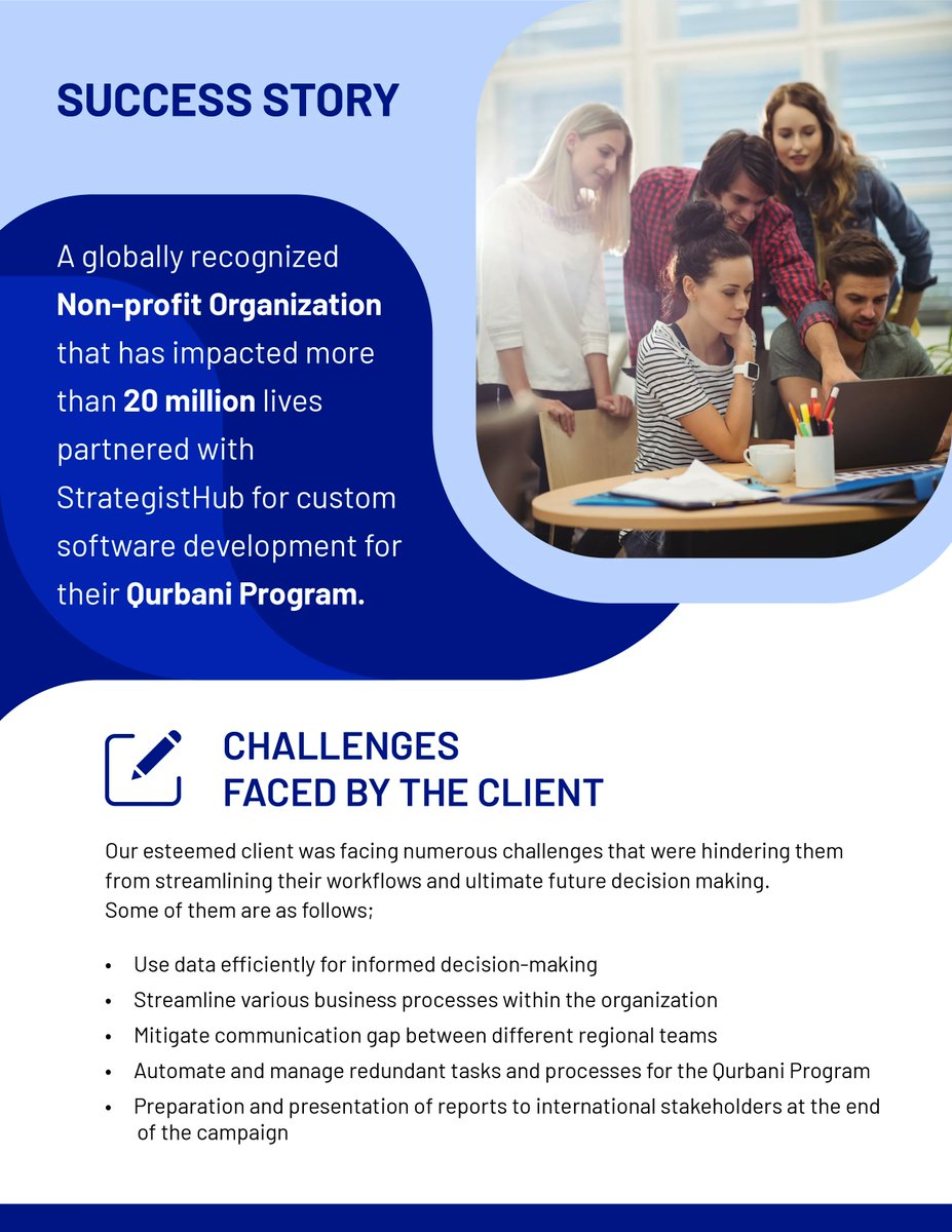 StrategistHub's tweet photo. StrategistHub takes immense pride in delivering customized and innovative solutions to one of our clients which is a globally recognized Non-profit organization.

Contact us, today, to embark on the journey of building a profitable solution for your company. https://t.co/Z531MBmbyY