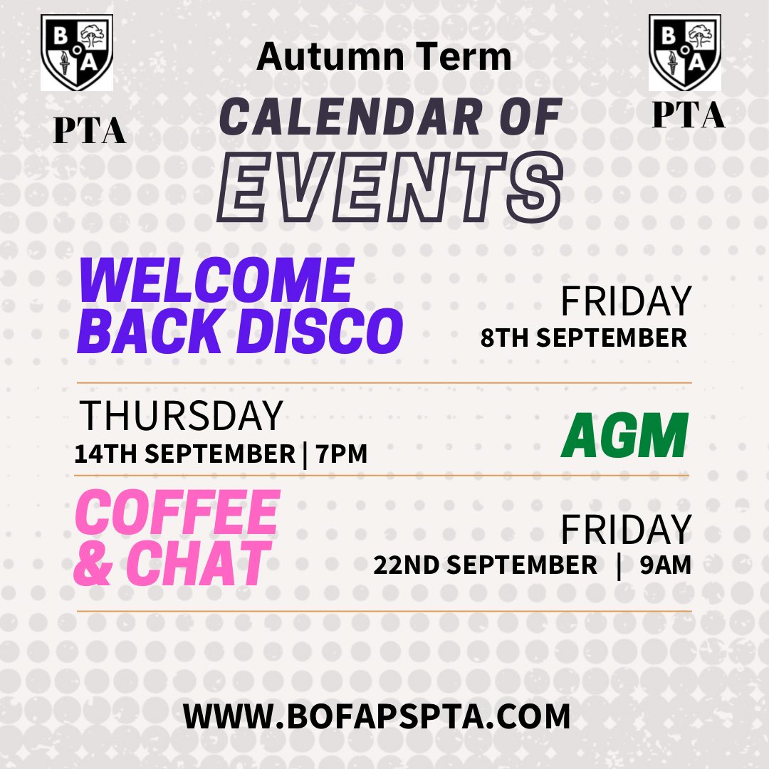 Some ‘Dates for the Diary’ for next session.