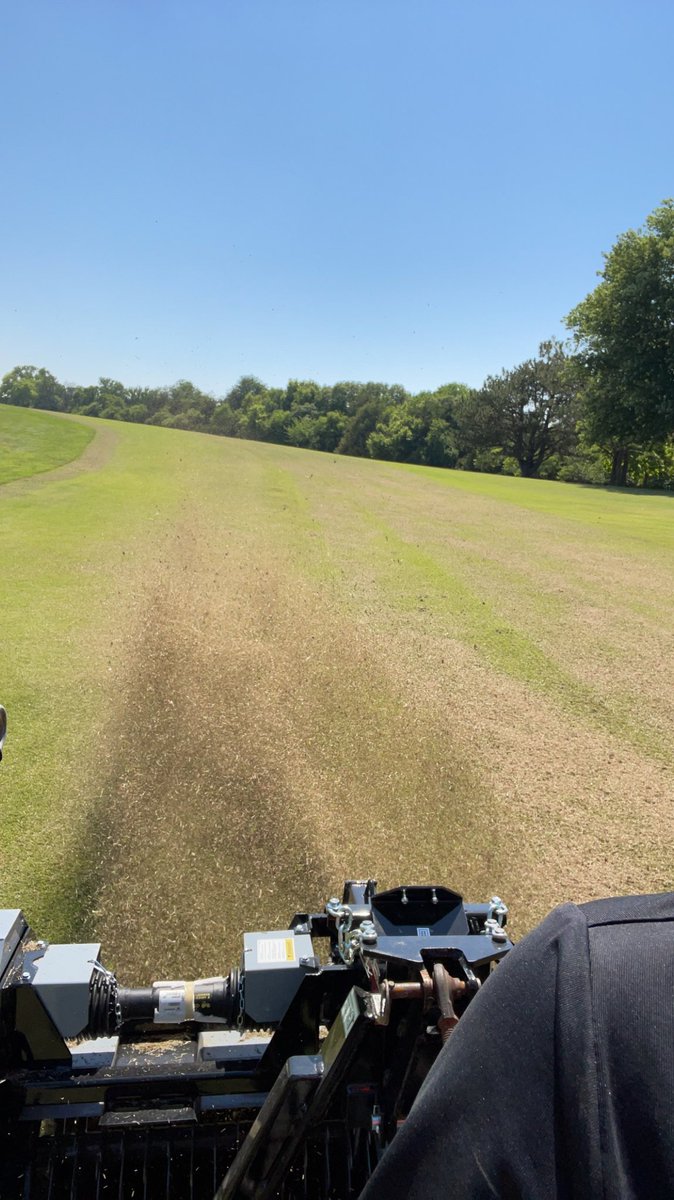 A fun, full day on the course!  Verticut on fairways, and a dusting on greens.