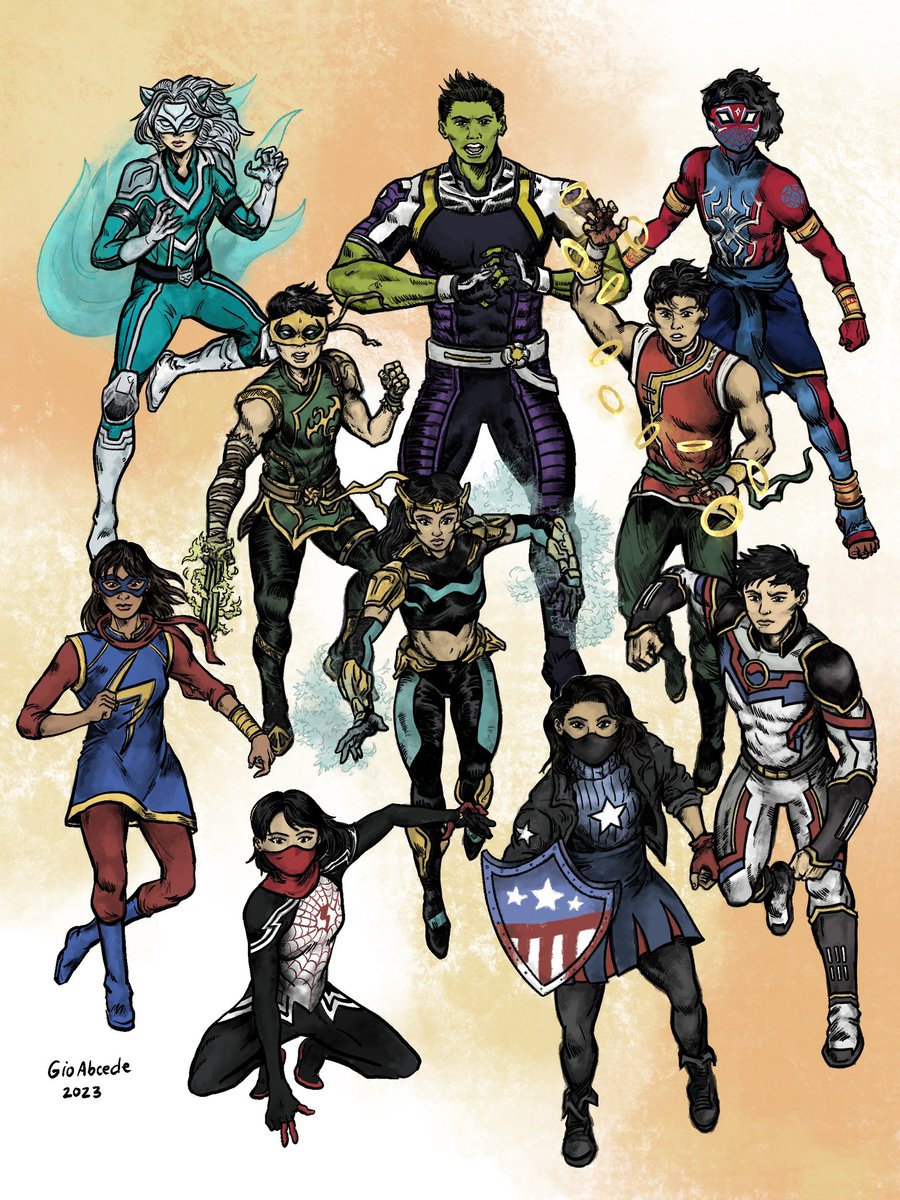 some of Marvel‘s great Asian superheroes! 💥

#SpiderManIndia #PavitrPrabhakar #ShangChi #IronFist #Wave #PearlPangan #WhiteFox #Silk #CindyMoon #AmadeusCho #MsMarvel #ArielleAgbayani #Taegugki #MarvelAAPI #AAPI