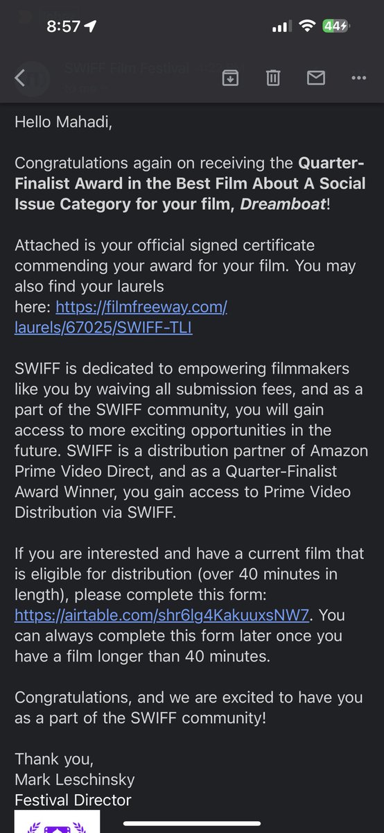 Mahadi42M's tweet photo. Allhumdulillah ….. 

Again …….✌️ #Dreamboat (স্বপ্নতরী) has been win the place of Quarter Finalist of the #SWIFF film festival, 2023 . 

As a quarter finalist place winner, our film will be direct distribute to the #AmazonPrime platform. 

#TeamS2S https://t.co/vepvRjT2S0