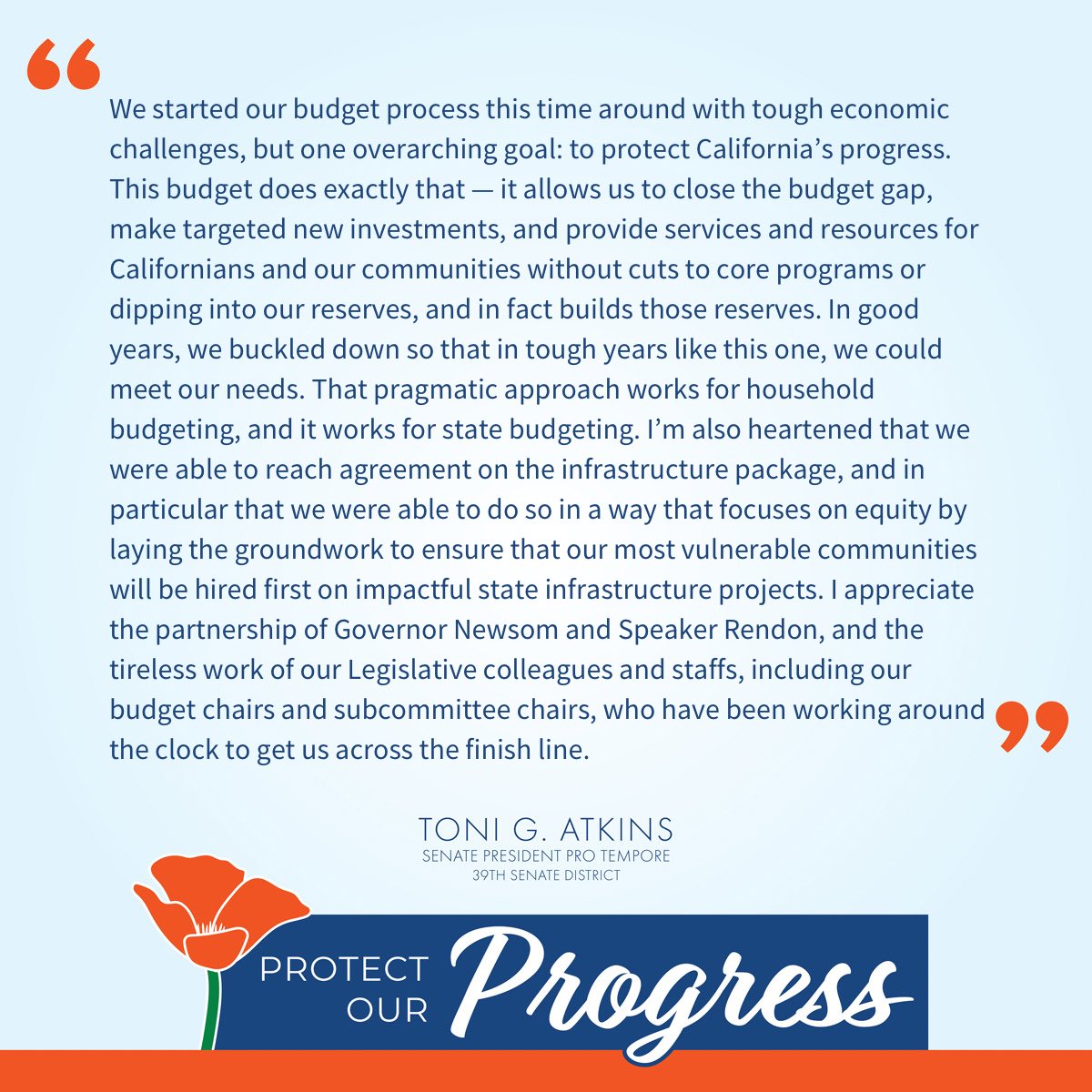 Senate President pro Tempore Emeritus Toni Atkins tweet media