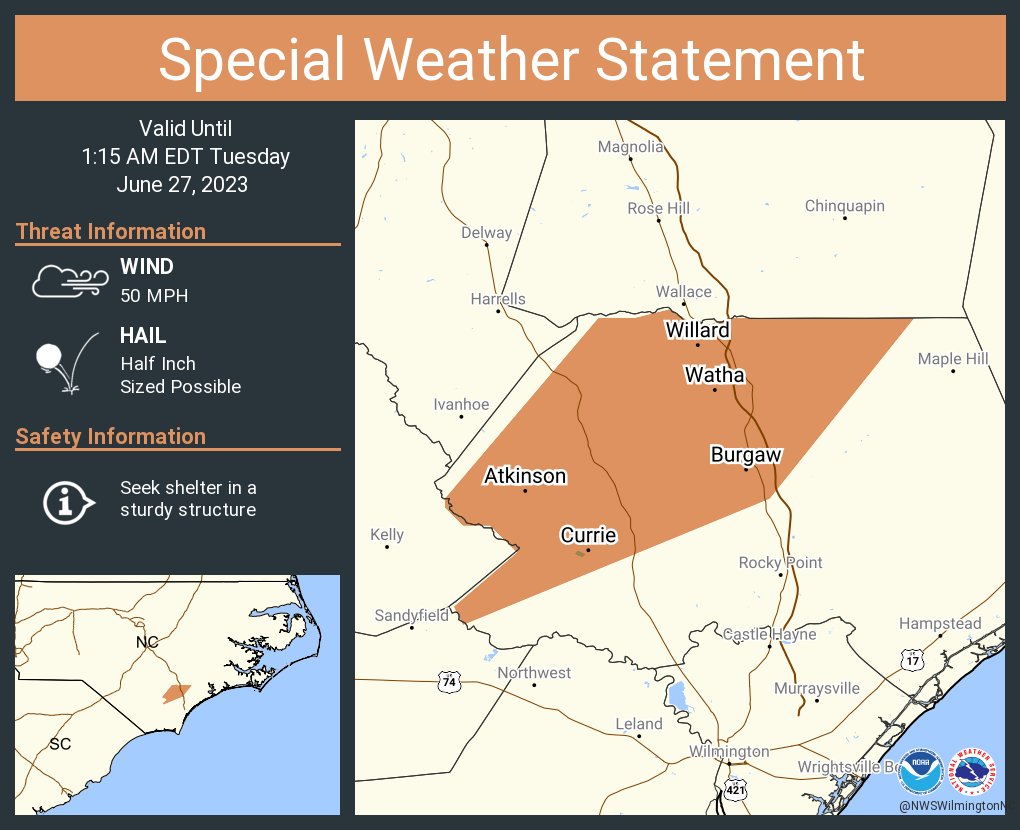 NWS Wilmington NC on Twitter "A special weather statement has been