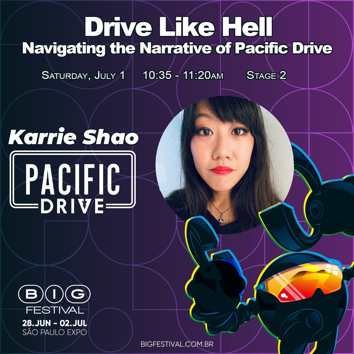 karriebearr's tweet photo. THRILLED to be in São Paulo to speak at #BIGFestival this weekend! I'm dropping hot (spoiler-free) details FOR THE FIRST TIME EVER about designing the narrative for Pacific Drive. 🚙

How many times will I derail my talk to gush about my fave São Paulo foods? Stay tuned! #BIG23 https://t.co/fGiEC9WnUe