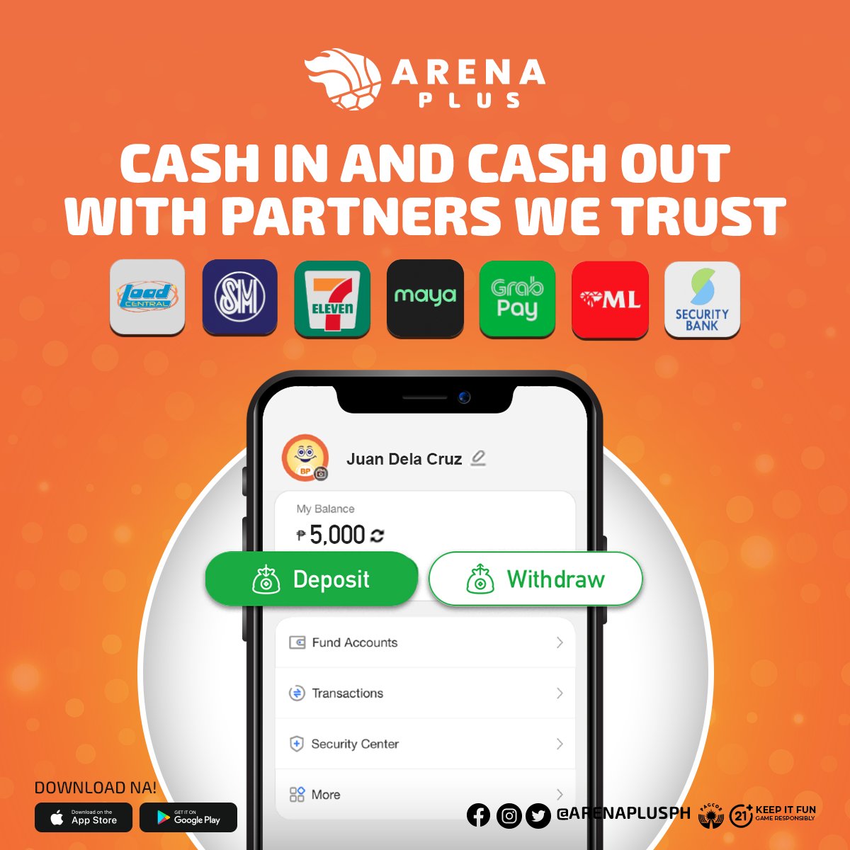 Sa mga ka-ArenaPlus, cash in and cash out with our trusted partners and take part in the action pagdating sa favorite sports mo! ⚾️

#ArenaPlusPH #AstigSaSports #sportsbetting #sportsbook #onlinebetting #betting #sports #basketball #football #ballislife #boxing #racing #ufc