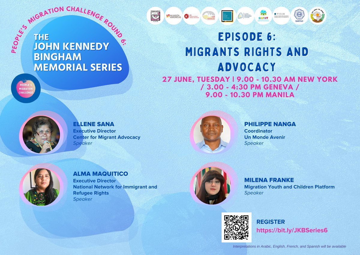 Join us today for a multi-regional discussion and delve with us into the challenges and remarkable possibilities within migrants rights and advocacy! 

🗓 TODAY (Tuesday)
🕘 9:00 AM NY / 3:00 PM Geneva / 9:00 PM Manila
✍️Register here: bit.ly/JKBseries6