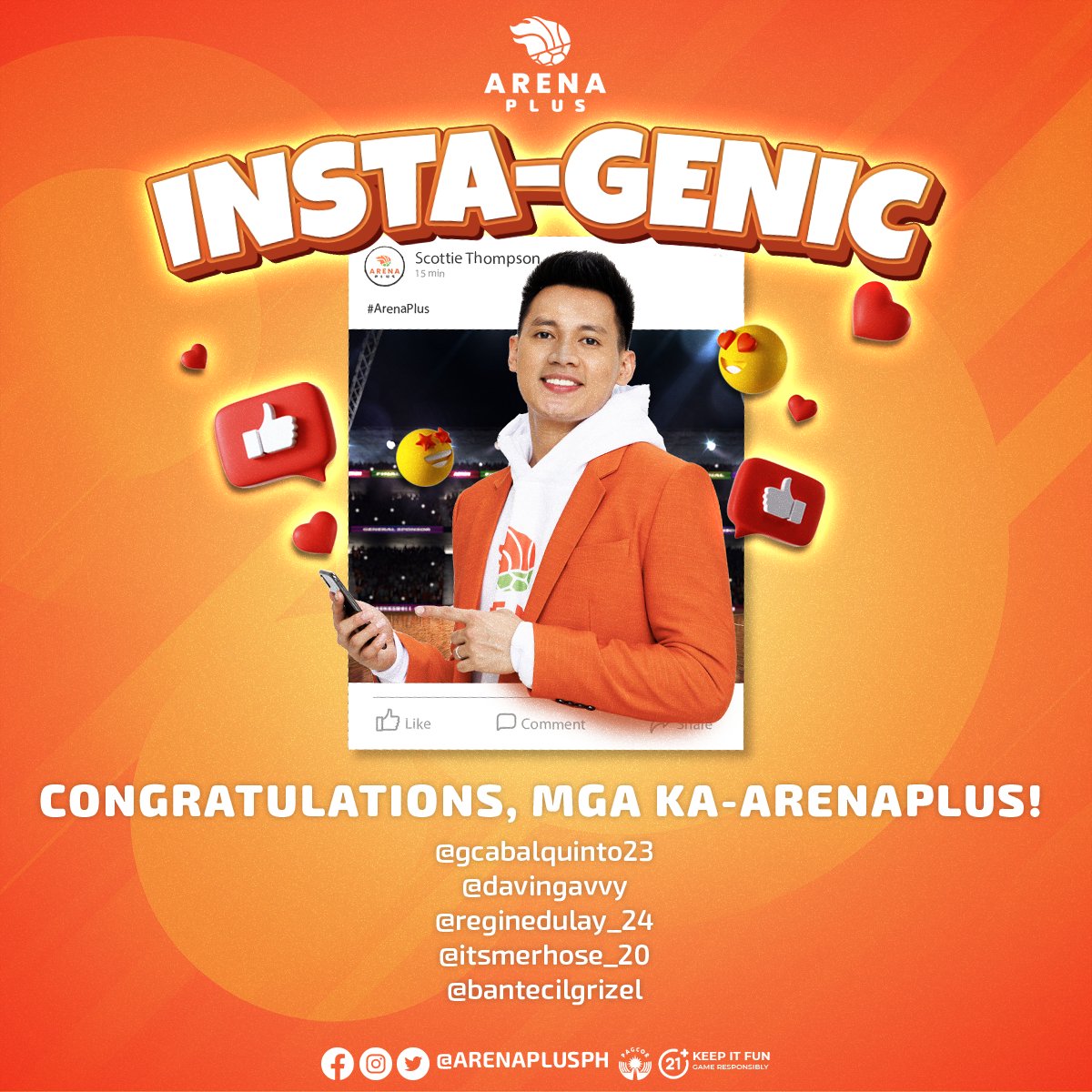 Congrats sa winners ng ating ArenaPlus Insta-Genic promo! If you’re on the list, mag-DM lang sa amin on how to claim your prize. 👌🏻

#ArenaPlusPH #AstigSaSports #ArenaPlusInstaGenic #giveaway #twittergiveaway #prizes