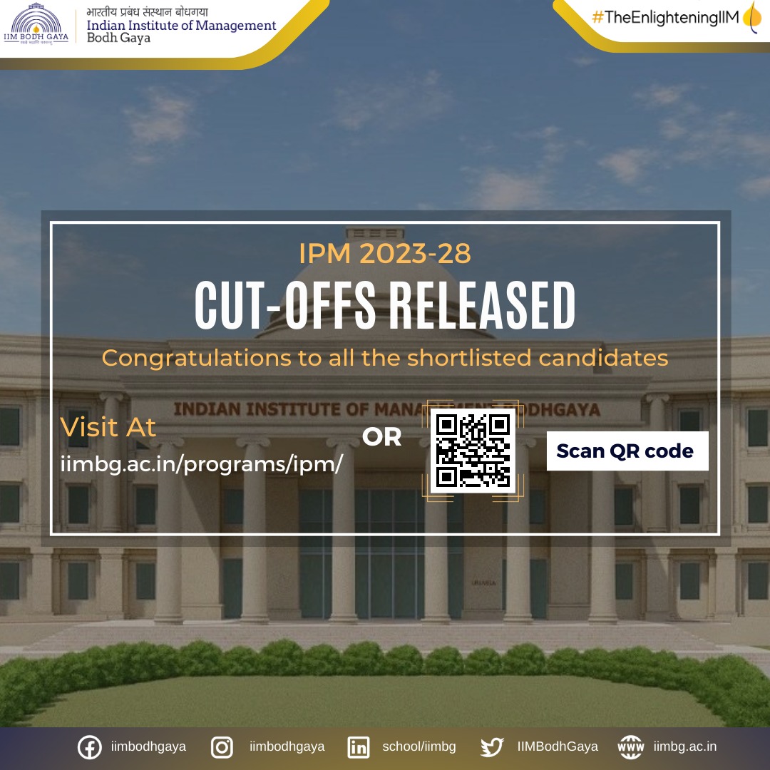 ipmiimbg's tweet photo. Attention IPM aspirants!
We are pleased to inform you that the highly anticipated Cut-offs for selected candidates per category for IPM 2023-2028 have been officially released! Kindly visit our official website at https://t.co/Jio2oRiEUp to access the category-wise cut-off scores https://t.co/oQ9dDbP0WW