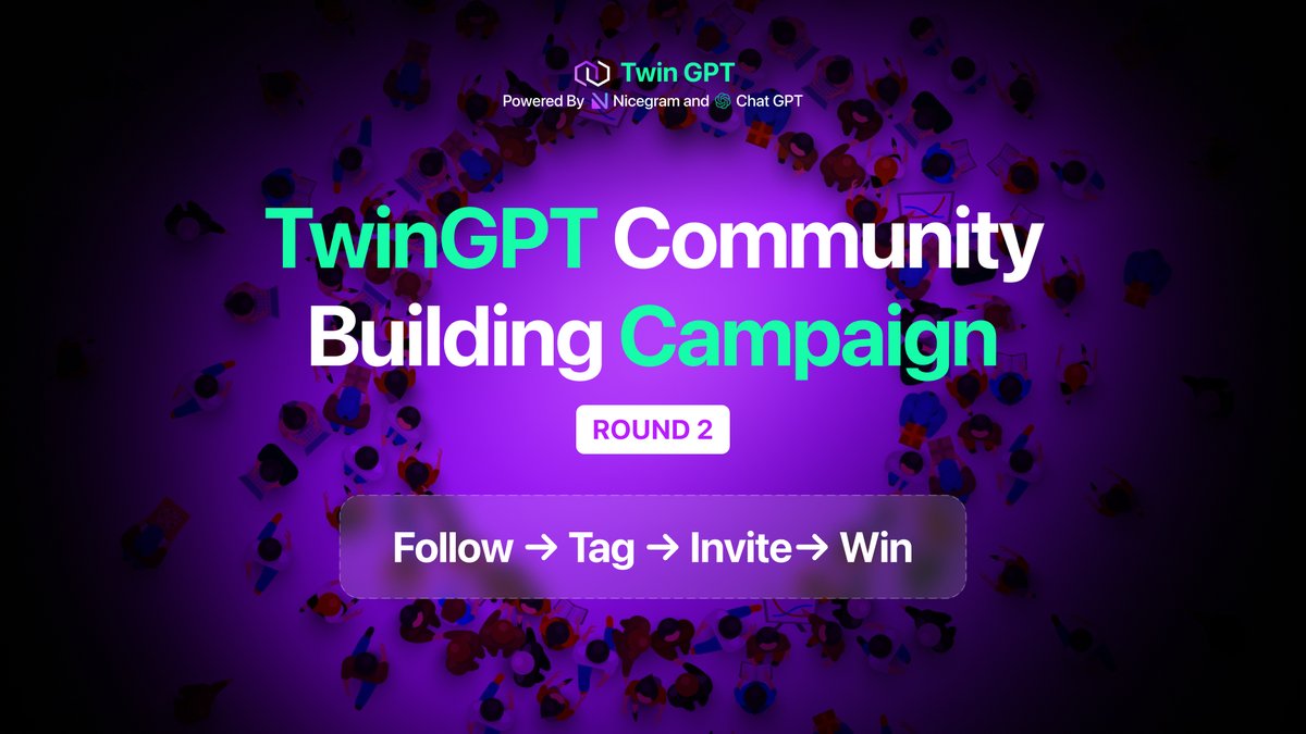 🎉TwinGPT Community Building Campaign Round 2📣

🔶Follow @TwinGPT
🔶RT this post &amp; tag 3 friends
🔶Join t.me/twingpt_chat
🔶Join t.me/twingpt

🎁40 Random winners will win 10 USDT each

🕑Draw Date: June 30th 2023

#BSCGems #AirdropCrypto #Giveaways #community