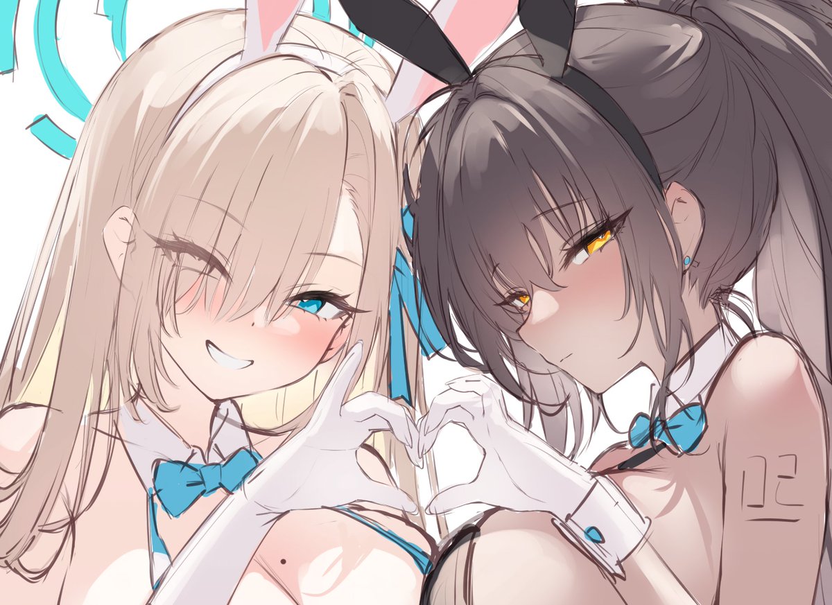 アスナ(ブルアカ) ,アスナ(バニーガール) ,カリン(ブルーアーカイブ) ,カリン(バニーガール) 「wip #ブルーアーカイブ #ブルアカ」|そらなにいろのイラスト