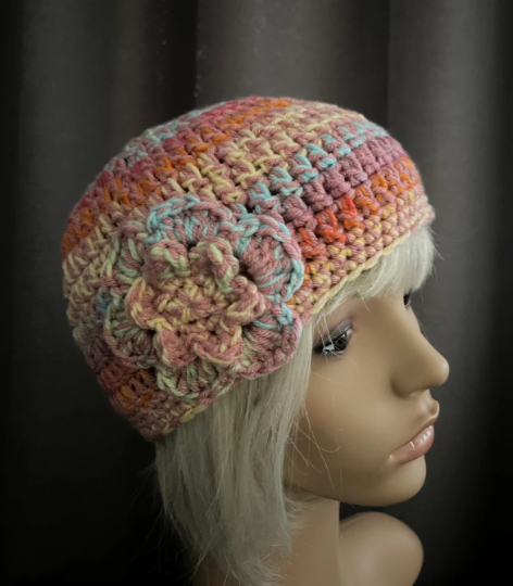 Unique Handmade Crochet Flower Beanie Hat 😊
#Colourful #Yarn #Beanie #Variegated #AutumnReady #Gift #wip #EarlyBiz #MHHSBD #CraftBizParty #UKMakers #Crochet #Magic etsy.com/uk/DWCrochetPa…