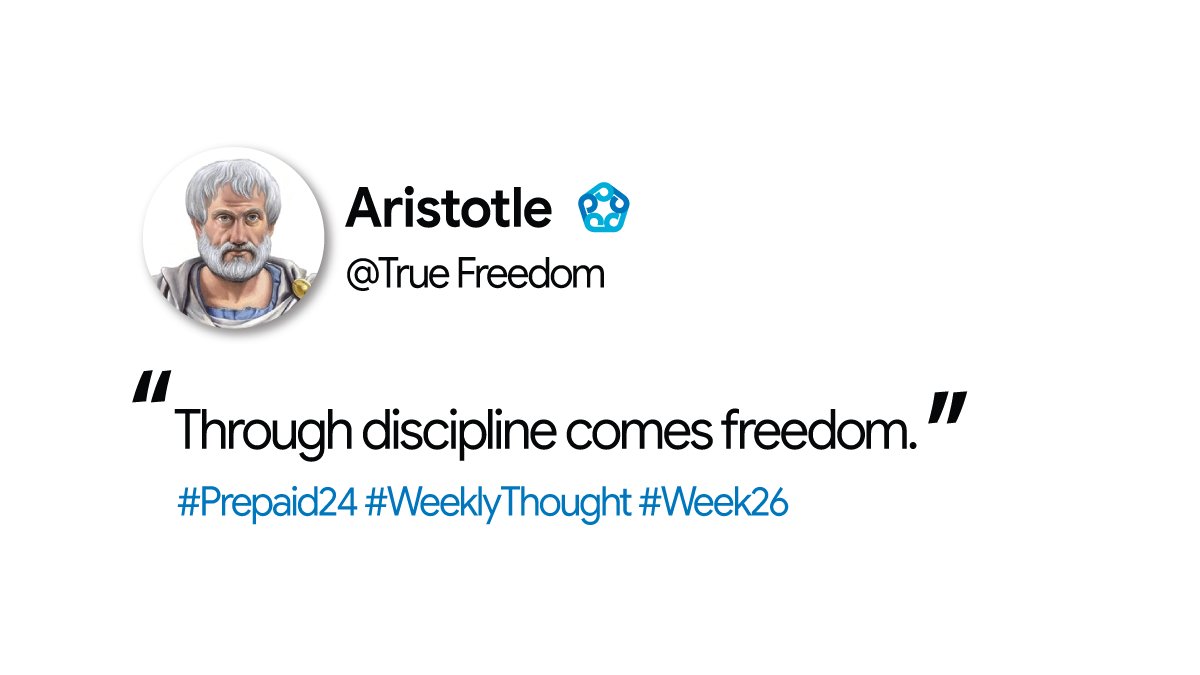 Prepaid24's tweet photo. Weekly Thought: True Freedom

“Through discipline comes freedom.” – Aristotle

#prepaid24 #weeklythought #exceedingexpectations https://t.co/Bh3da0kPMa