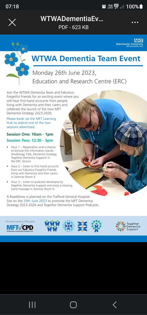 BeckieHughes8's tweet image. Congratulations @WTWADementia Team! A fantastic listening event on 26.06.23 with Fabulous Forgetful Friends + @2getherDementia  supporting #WTWA's delivery of MFT's Dementia Strategy 2023 - 2026 💙🩵 @mftchiefnurse @himynameisjaneg @alisonlynch65 @MCubbonNHS @QualityWTWA @MFTnhs