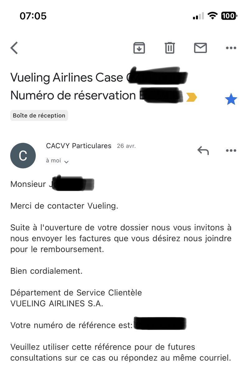 V1NCENN's tweet photo. J’attends toujours mon indemnisation financière que @vueling m’a promis suite à l’annulation de mon vol fin Avril.. J’ai envoyé plusieurs mails avec mes justificatifs pour obtenir un remboursement comme ont me l’a demandé par mail @VuelingVA no news depuis 26.04 @vueling_victims https://t.co/ybHTUQJXqs
