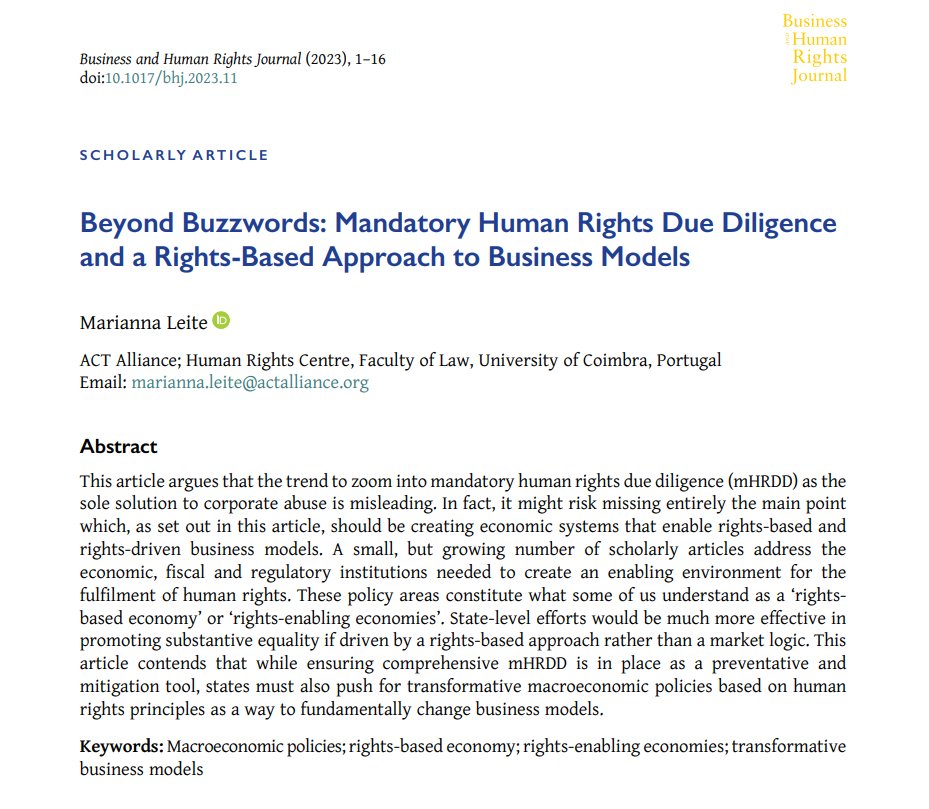 How to create a rights-based economy? #mHRDD is not enough to prevent corporate abuse. We need transformative macroeconomic policies based on human rights principles.Check out Marianna Leite's scholarly article for more. #humanrights #economy @ARamasastry cambridge.org/core/journals/…
