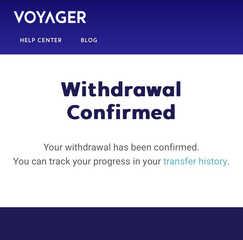 supro_boy's tweet photo. At long last: so long #Voyager. Happy to see 1/3 of what I invested there finally return to my possession.

Maybe the real 8% APY was the friends we made along the way.

#investvoyager #crypto #FTX #UST #notyourkeysnotyourcoin https://t.co/ufgu9XNEou