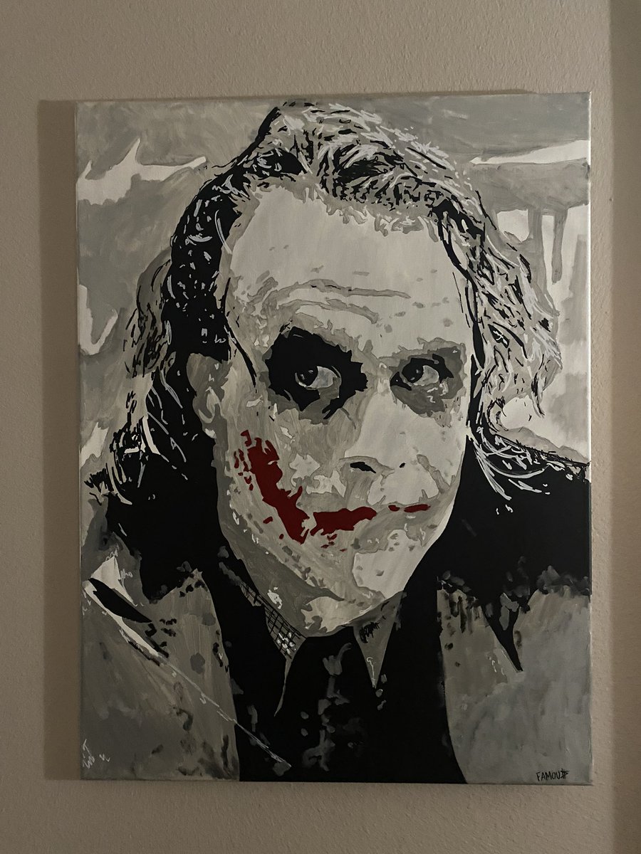 Heath Ledger Joker 30x40 inch painting by #JohnFamousArt #HeathLedger #RIPHeathLedger #TheJoker #Joker #HaHaHa #Villian #BadGuy #Batman #DarkKnight #StreetArt #psychopath #Lunatic #ArthurFleck #WhySoSerious #ToddPhillips #CesarsRomero #JackNicholson #JaredLeto #JoaquinPhoenix