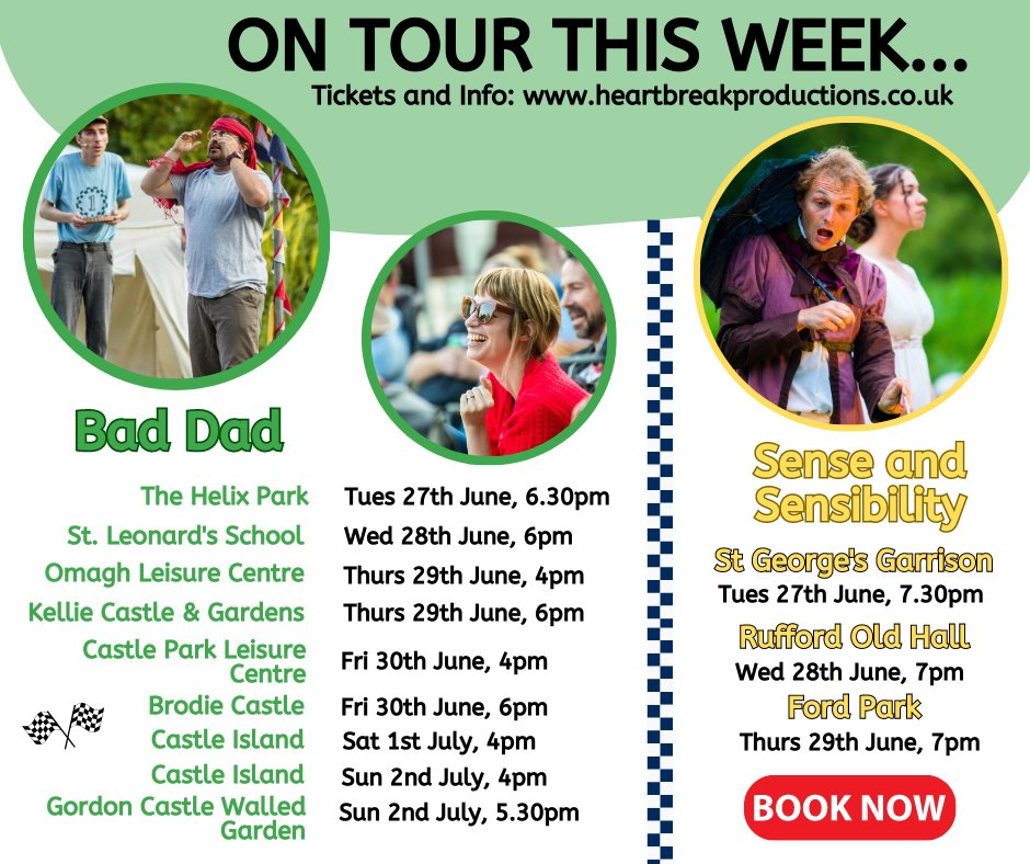The casts of 'Bad Dad' and 'Sense and Sensibility' are on their travels this week... check out where they are heading to and book your tickets now! ❤ heartbreakproductions.co.uk/your-visit/