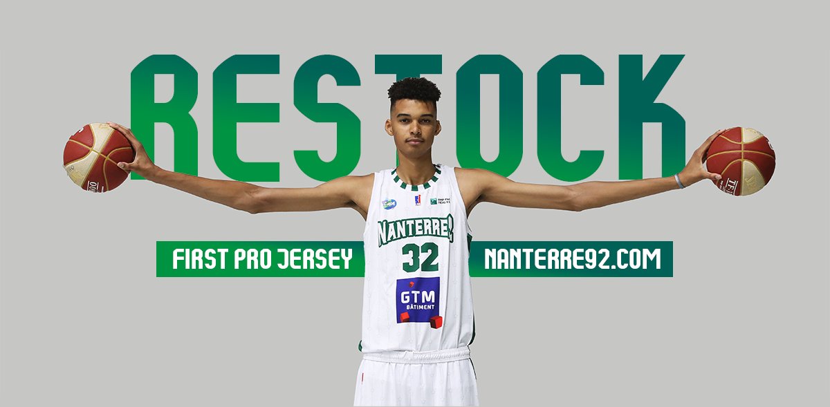 Nanterre92's tweet photo. Vous aimez trop Victor Wembanyama pour qu'on vous prive de ce maillot collector… 
Suite aux nombreuses demandes, de nouveaux stocks sont disponibles (dès maintenant !) sur notre site internet ➡️ https://t.co/vnvdp54VcG https://t.co/s2KANj7B4O