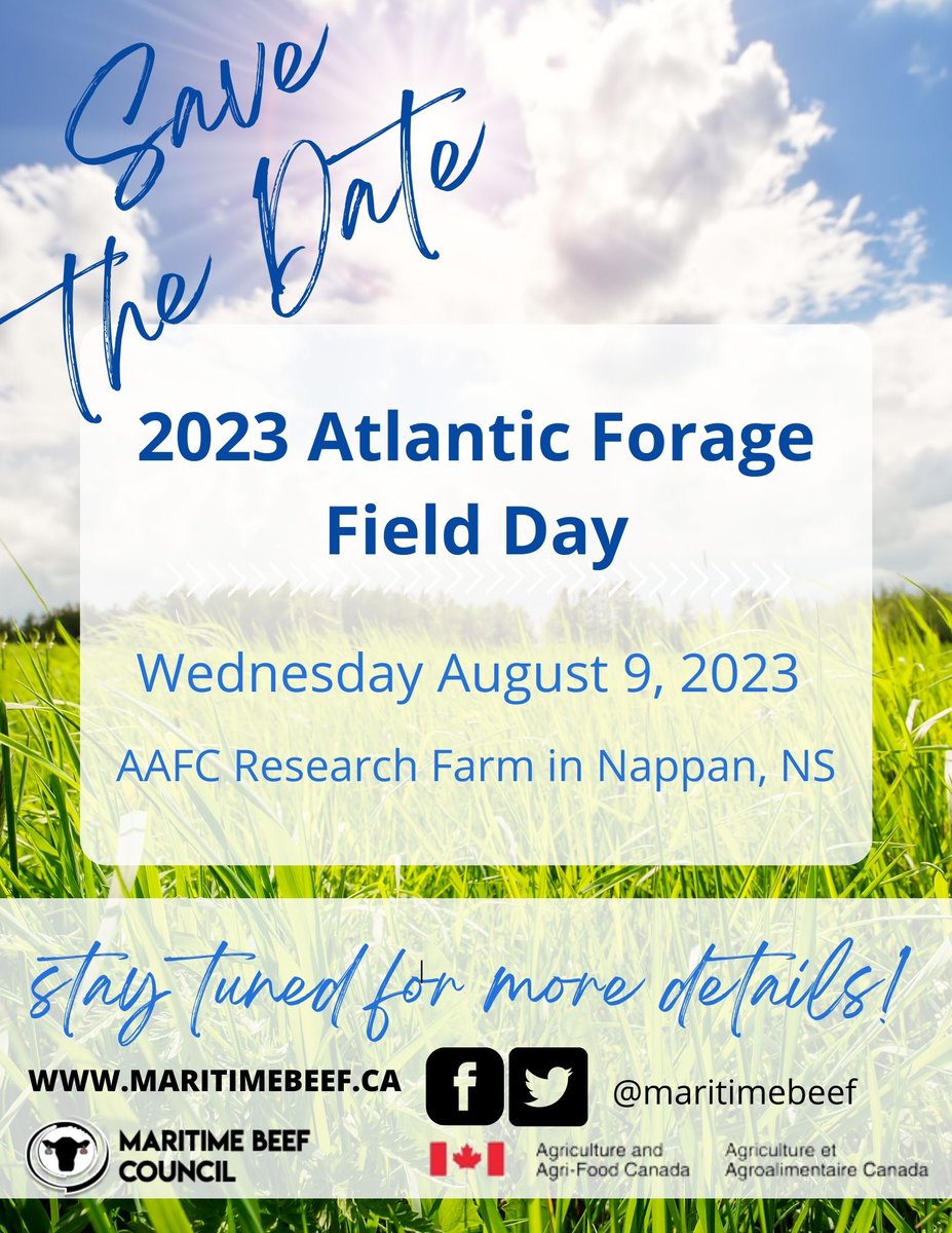 MaritimeBeef Council (@maritime_beef) on Twitter photo Forage Field Day! Wed August 9, 2023 <a href="/AAFC_KTT_NB/">Tanya Dykens</a> <a href="/BovinsNBCattle/">NB Cattle Producers</a> <a href="/NSCattle/">Nova Scotia Cattle Producers</a> <a href="/peicattle/">Prince Edward Island Cattle Producers</a> <a href="/CFGA_ACPF/">CFGA_ACPF</a> <a href="/peifa_ca/">PEI Federation of Agriculture</a> <a href="/NBSoilandCrop/">NB Soil & Crop</a> <a href="/NSPerennia/">Perennia</a> <a href="/NSAgriculture/">NS Agriculture</a> Stay tuned for Full agenda and Registration! Forage Field Day! Wed August 9, 2023 <a href="/AAFC_KTT_NB/">Tanya Dykens</a> <a href="/BovinsNBCattle/">NB Cattle Producers</a> <a href="/NSCattle/">Nova Scotia Cattle Producers</a> <a href="/peicattle/">Prince Edward Island Cattle Producers</a> <a href="/CFGA_ACPF/">CFGA_ACPF</a> <a href="/peifa_ca/">PEI Federation of Agriculture</a> <a href="/NBSoilandCrop/">NB Soil & Crop</a> <a href="/NSPerennia/">Perennia</a> <a href="/NSAgriculture/">NS Agriculture</a> Stay tuned for Full agenda and Registration!