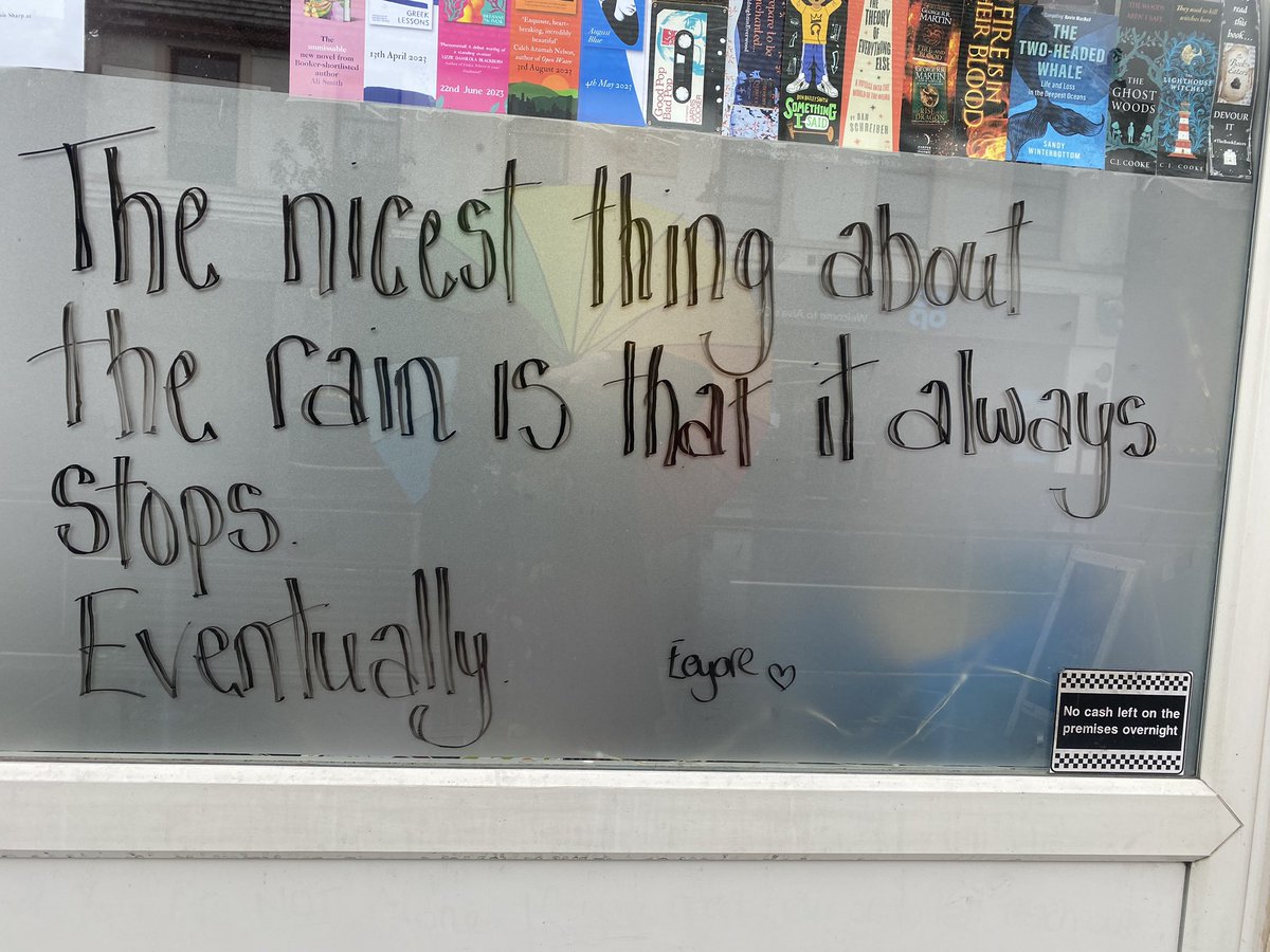GuidReadsAlva's tweet image. The nicest thing about the rain is that it stops.
Eventually.
-Eeyore

Happy 18th birthday Rachel!! Xx

#guidreads #morethanabookshop #shopwindow #qotd #quoteoftheday #rain #booktwt #booktwitter #eeyore #clackmannanshire