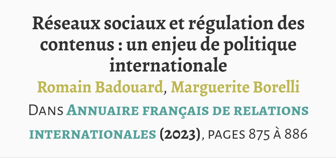 L' #AFRI2023 est en ligne sur Cairn! @RBadouard et moi y avons contribué un papier sur un sujet qui monte en RI: la régulation & la gouvernance des contenus problématiques/indésirables/illégaux