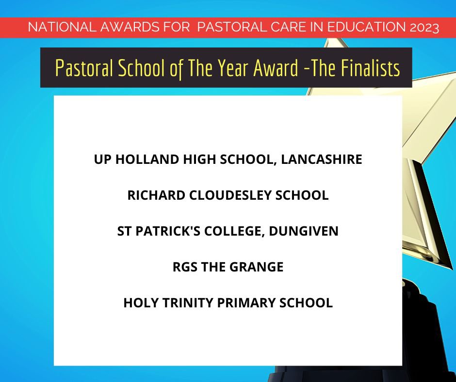 #ICYMI We're delighted to announce the finalists of NAPCE Awards 2023 Pastoral School of the Year - The finalists 🏆👏 @UHHSchool @rcloudesley @StPatsCollege @RGSTheGrange Holy Trinity Primary School #NAPCE23