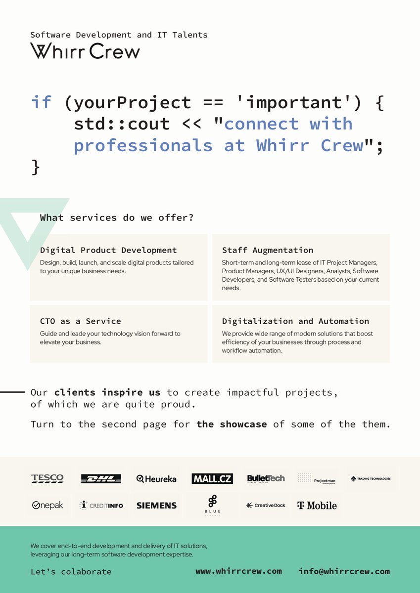 Whirr Crew delivers web and mobile applications as well as IT talents.
We cover end-to-end development and delivery of IT solutions, leveraging our long-term software development expertise.
whirrcrew.com
#Outsourcing #TeamAugmentation
#Outstaffing #ITStaffing #webdev