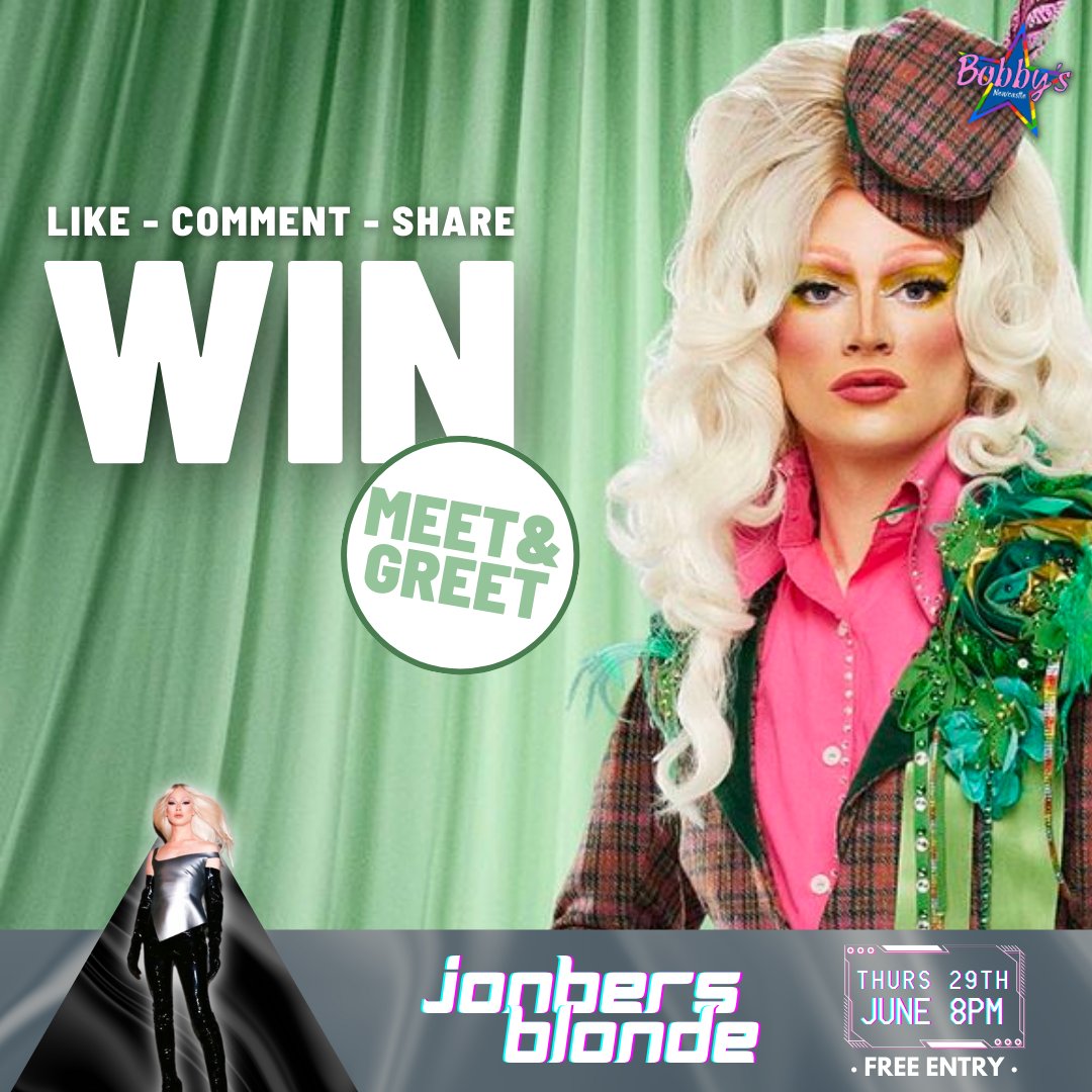 Bobby's Bar HQ (@bobbysbarhq) on Twitter photo We've got 20 meet and greet slots to giveaway for <a href="/jonbers/">Jonbers blonde</a> Blonde this Thursday (29th) at Newcastle 🤩
It's so easy to win... just LIKE and RETWEET!
We'll be selecting the winners at random at 10am on Thursday 🙌
🍀 GOOD LUCK 🍀 We've got 20 meet and greet slots to giveaway for <a href="/jonbers/">Jonbers blonde</a> Blonde this Thursday (29th) at Newcastle 🤩
It's so easy to win... just LIKE and RETWEET!
We'll be selecting the winners at random at 10am on Thursday 🙌
🍀 GOOD LUCK 🍀