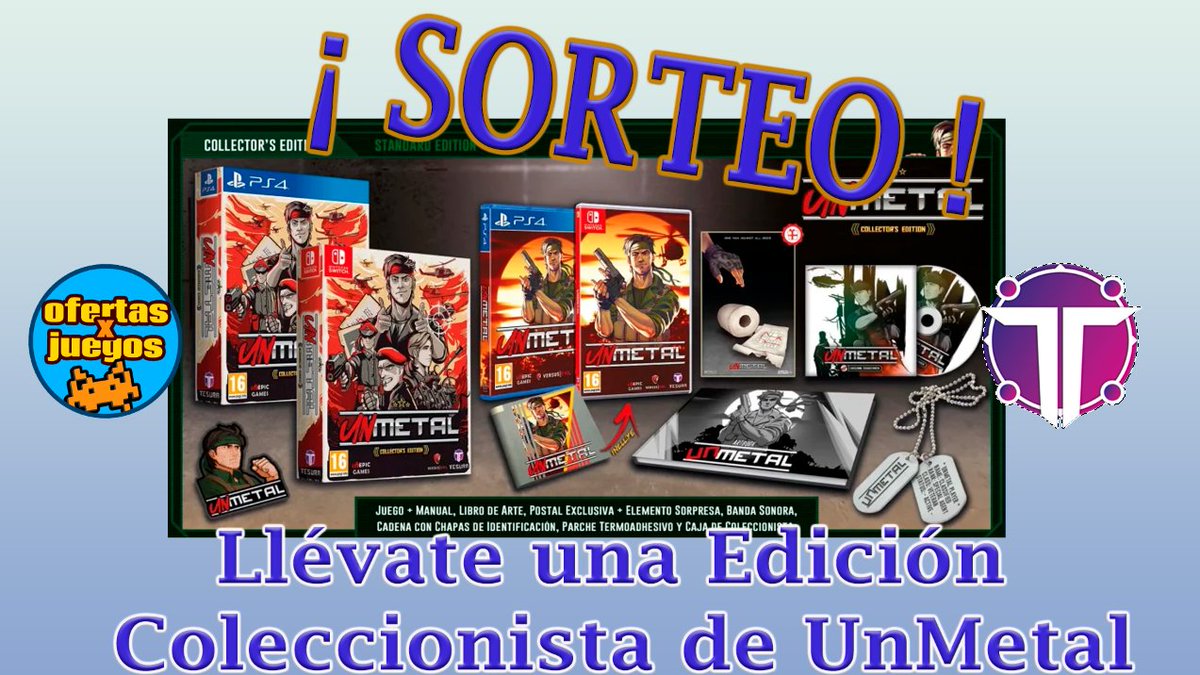 ofertasXjuegos's tweet photo. ⚡️SORTEO⚡️

Llévate una Edición Coleccionista de UnMetal 
(a elegir Switch/ PS4)

✅Sigue a @TesuraGames y @ofertasXjuegos
✅RT a este tuit
✅Menciona 1 amigo con el que lo jugarías

¡Tienes hasta el viernes a medianoche!