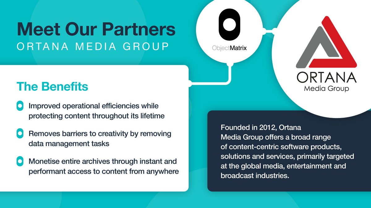 Object_Matrix's tweet image. Meet our partner @ortanamg 🤩
Offering content-centric software products, solutions and services to global media, entertainment and broadcast industries!!
Check out our Solution Brief for more information👇
bit.ly/431S8CD