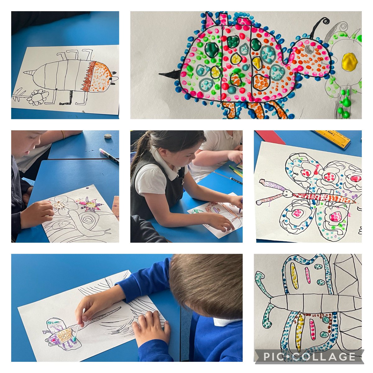 P3/4 were investigating and experimenting with the art technique of  pointillism using a mix of pens and paint. Super work guys 🤩