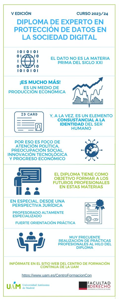 Sigue en marcha el proceso de matriculación de <a href="/expertodatosUAM/">Experto en Protección de Datos UAM</a> . Con fuerte orientación práctica, profesorado de máxima calidad y posibilidad de prácticas profesionales.

¡Aún estás a tiempo de sumarte!

Más información e inscripciones👉 lnkd.in/eP9CXt7