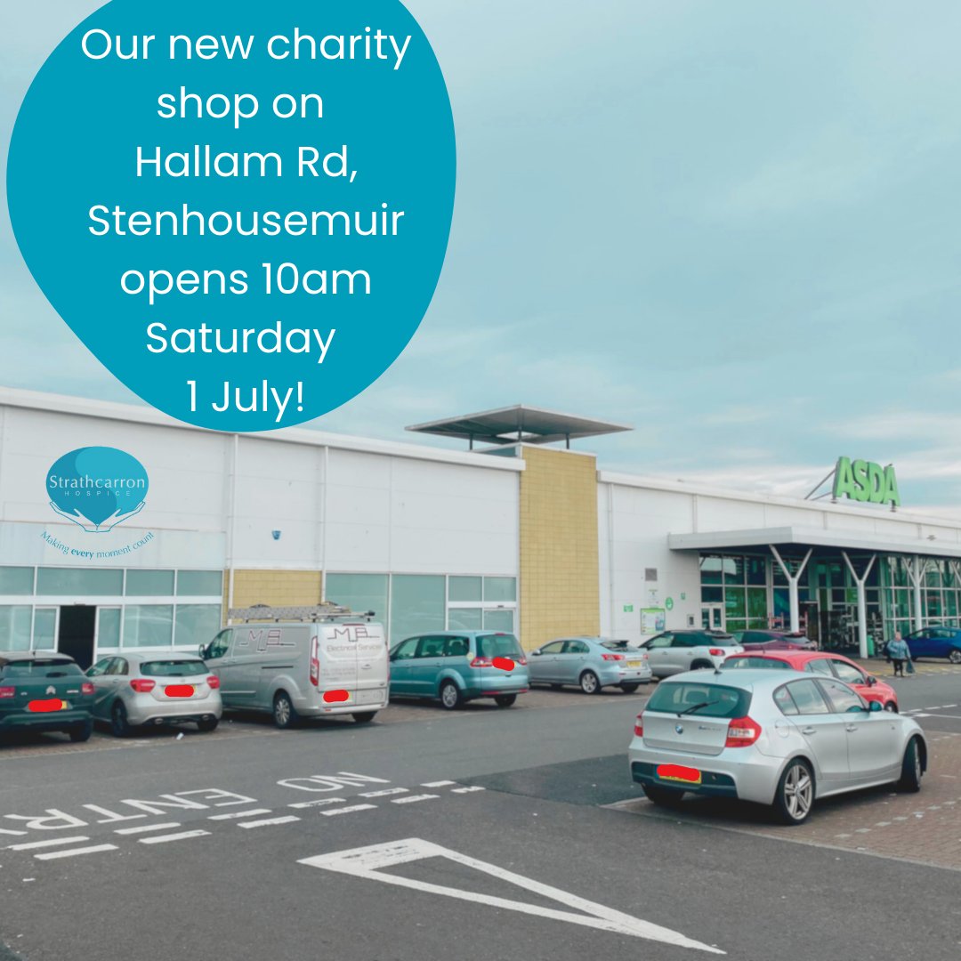 Our newest Strathcarron shop opens THIS Saturday, 1 July. Come down at 10am 👋

#Stenhousemuir charity shop is relocating to the former B&M (next to @AsdaCommunity) on Hallam Road.

#Preloved #CharityShops #Thrifting #Stenny #LoveCharityShops #CircularEconomy #Volunteering