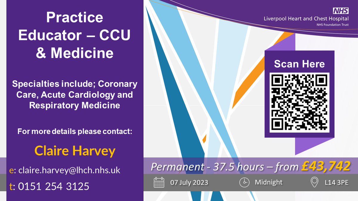 Are you passionate about ensuring #NHS staff have the tools, skills and #education to ensure excellent, safe and compassionate care for each of our patients?

If so, this is the ideal role for you.

#PracticeEducator #CCU #Medicine