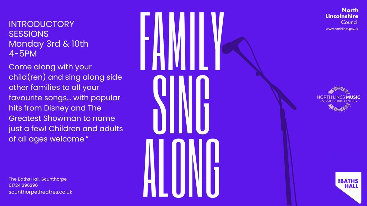 Do you love to sing as a family? Come along with your child/ren and sing your favourite songs with other families? With popular hits from Disney & Greatest Showman. Adults with Children of all ages welcome. Introductory Sessions Monday 3rd July & 10th July #northlincs #music