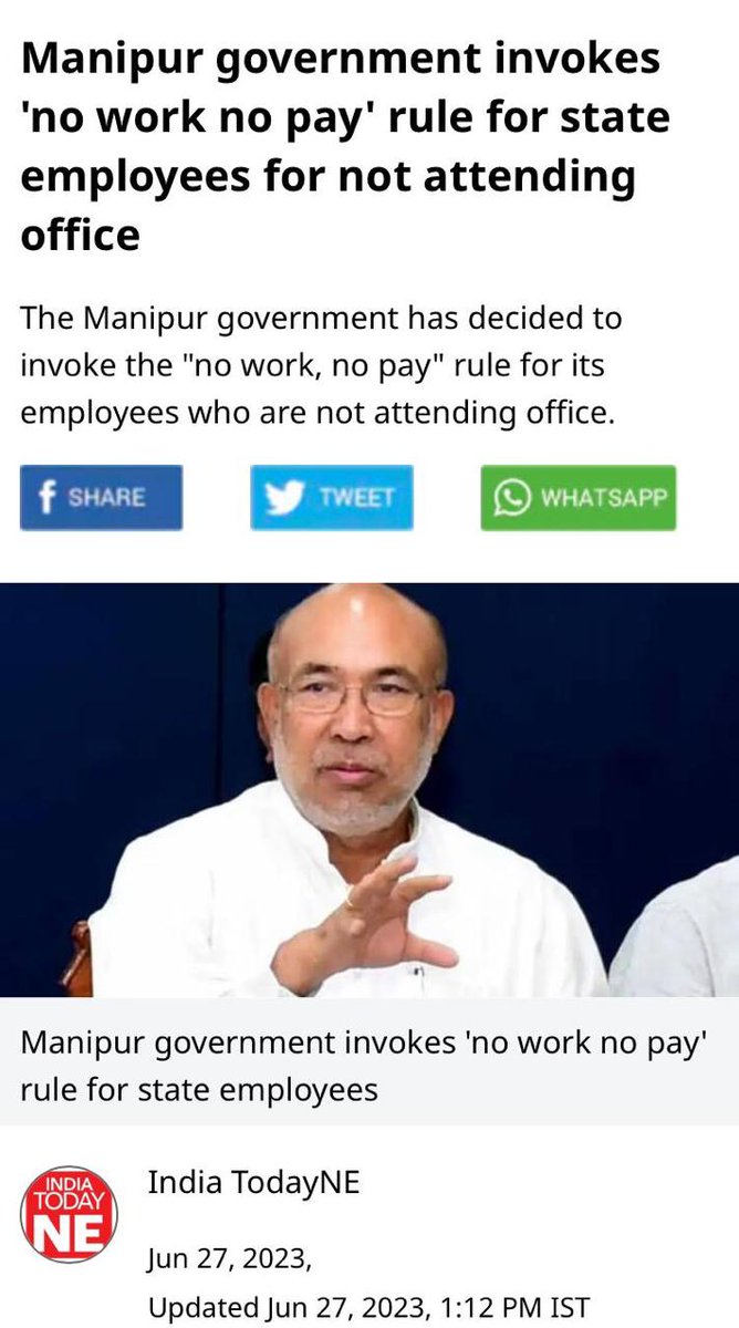 He can't protect MLA, Ministers, Senior bureaucrats, State employees and demand attendance again. This is another way of war against Kuki-Zo community. 
@HMOIndia @PMOIndia @INCIndia @BJP4India @the_hindu @NELiveTV @UNHumanRights @adgpi @Spearcorps @thewire_in @IndiaToday