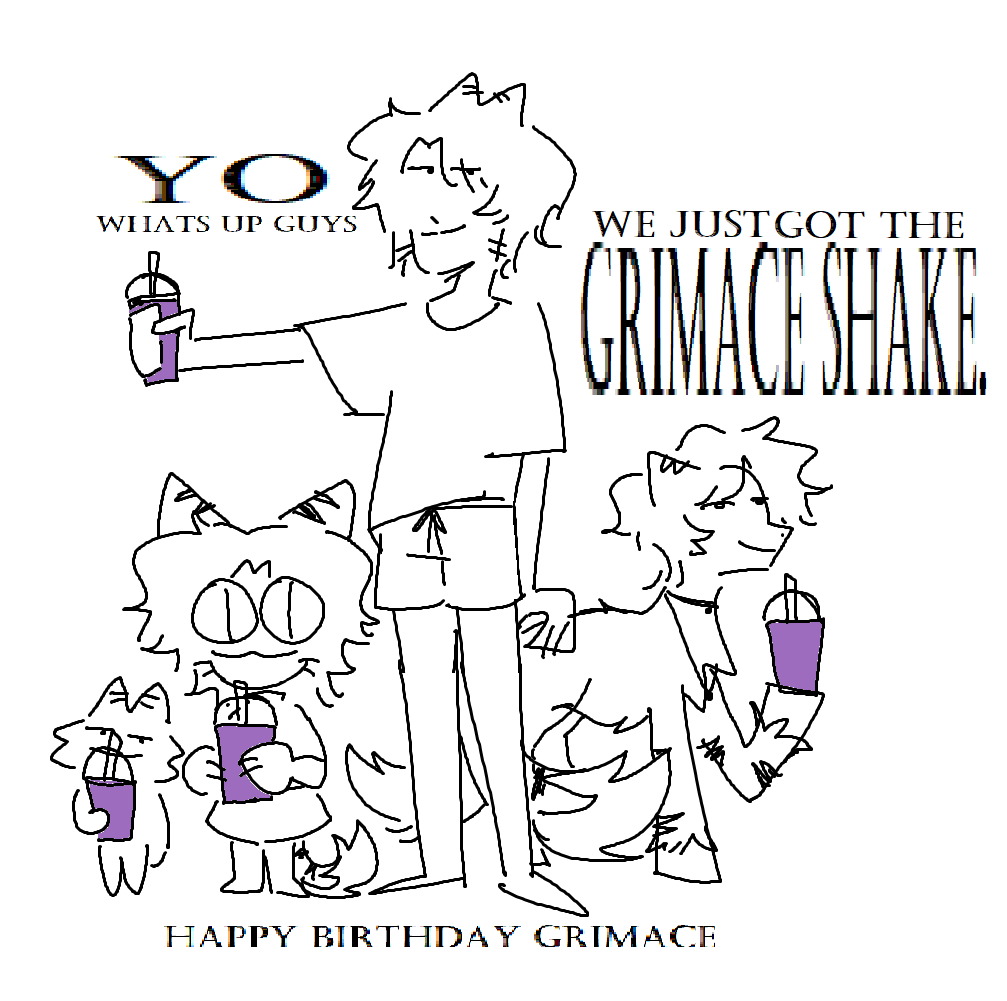 tigerwinery's tweet photo. drew myself partaking the awesome grimace shake challenge (everyone is me) https://t.co/7O3n3fWCoQ