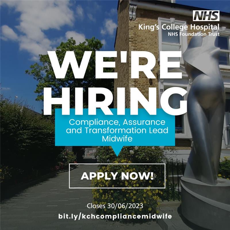 📣 We are seeking a Compliance, assurance and transformation lead midwife. Are you a highly motivated, innovative and experienced midwife looking to inspire our team through change? Apply here, closes this Friday
bit.ly/kchcompliancem… 

#nhsmaternity #teamkings #brilliantpeople