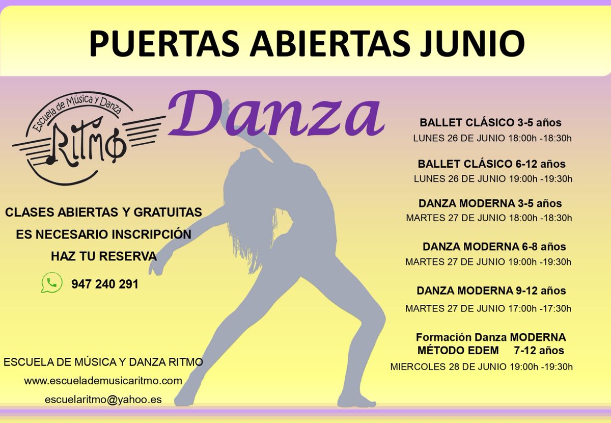 EscuelaRitmo's tweet photo. Y mañana ven a conocer el Método EDem en Danza Moderna. Haz tu reserva por Whatsapp 947 240 291 o llamanos por teléfono. https://t.co/kL9BogG1qf